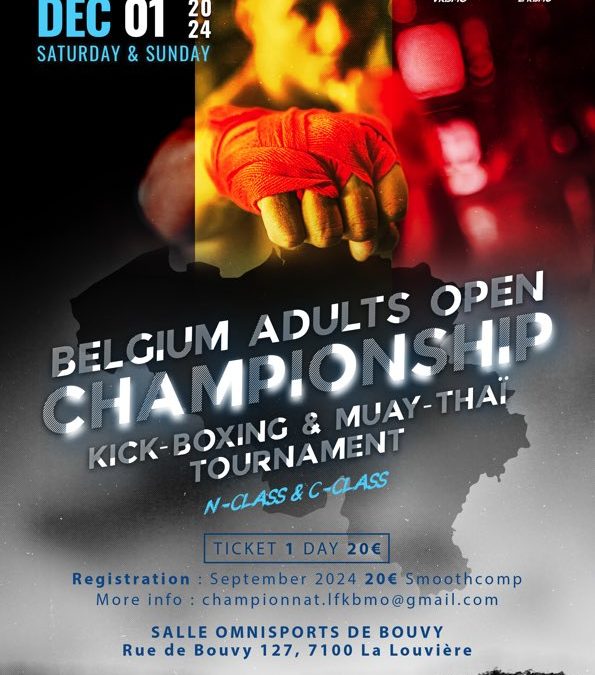 Officiële uitnodiging voor de Belgian Open voor volwassen amateurs in kickboksen en muaythai